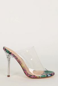 Goddess- Snake Print Mule Heels