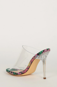 Goddess- Snake Print Mule Heels