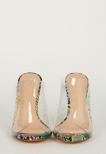 Goddess- Snake Print Mule Heels
