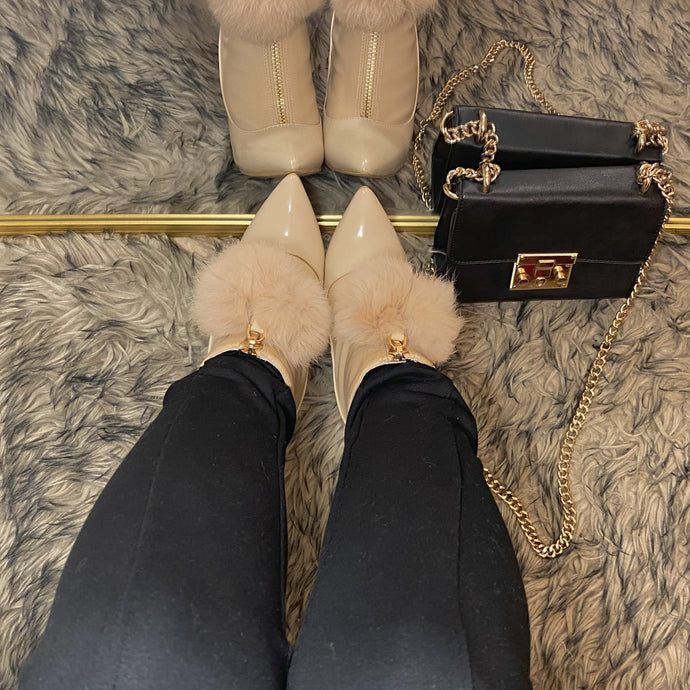 Blossom-Nude Pom Pom Boots